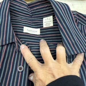 Van Heusen Navy Striped Casual Button Down Shirt VTG Y2K